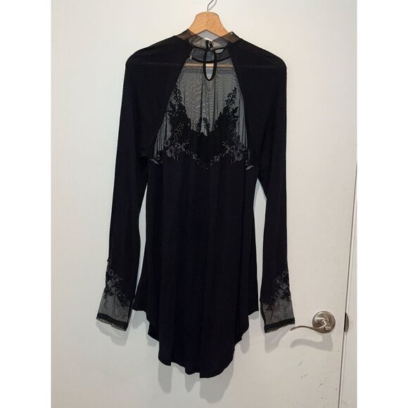Free People Black Sheer Lace Long Sleeve Saheli Embroidered Mesh Top Women's S Y - Picture 5 of 10